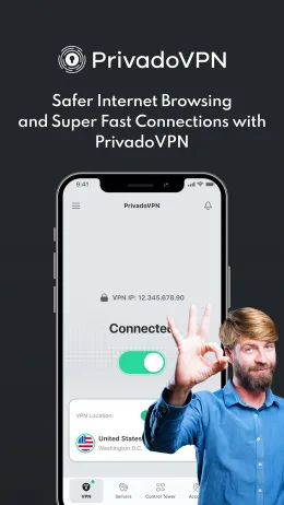 PrivadoVPN iPhone app, screen 1 of 4