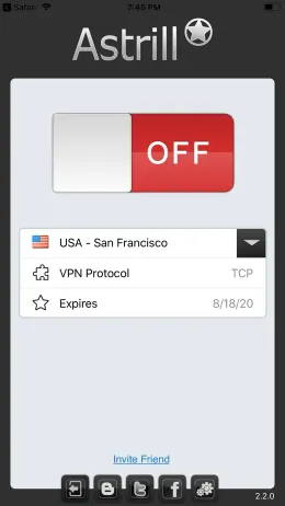 Astrill VPN iPhone app, screen 2 of 4