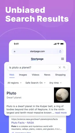 Startpage iPhone app, screen 2 of 4