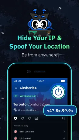 Windscribe iPhone app, screen 3 of 4